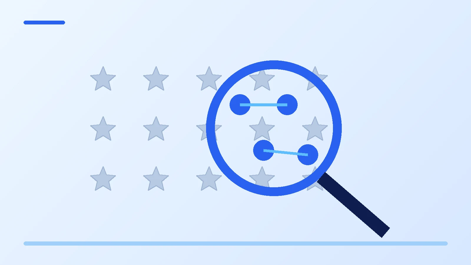Magnifying glass moving beyond star ratings to reveal specific decision signals about a business