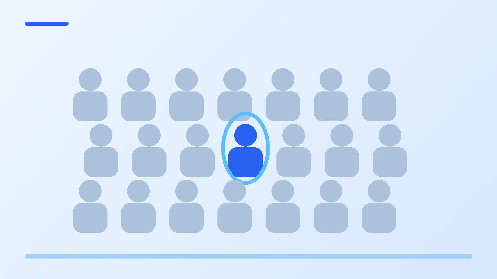 Illustrazione di una persona evidenziata in mezzo a un gruppo per rappresentare il cliente ideale