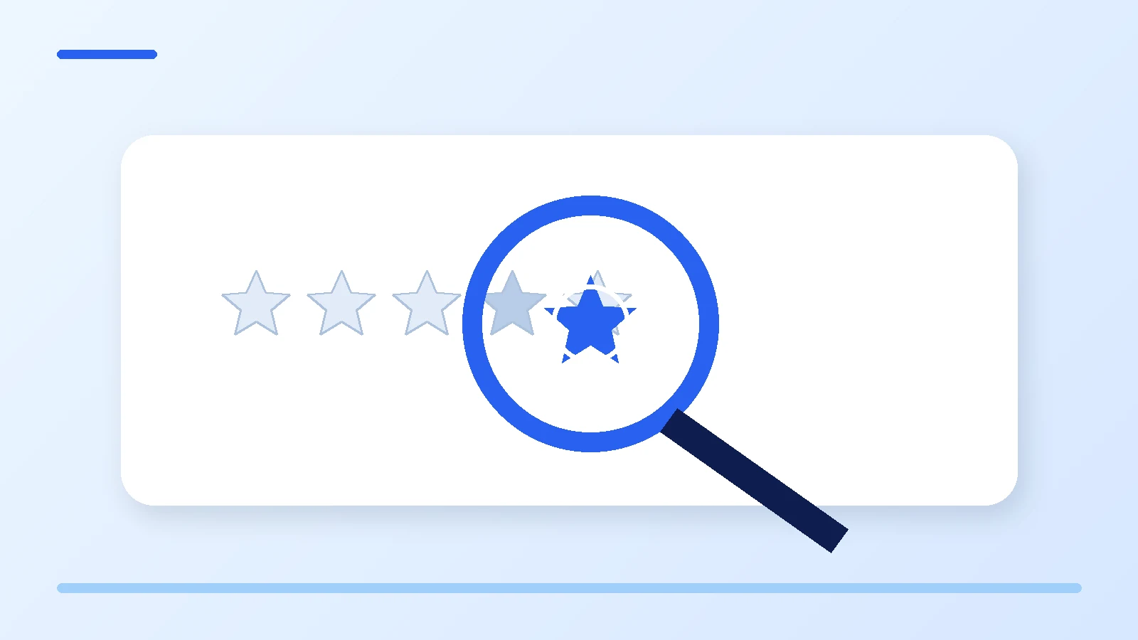Magnifying glass focusing on one specific business strength among generic star ratings